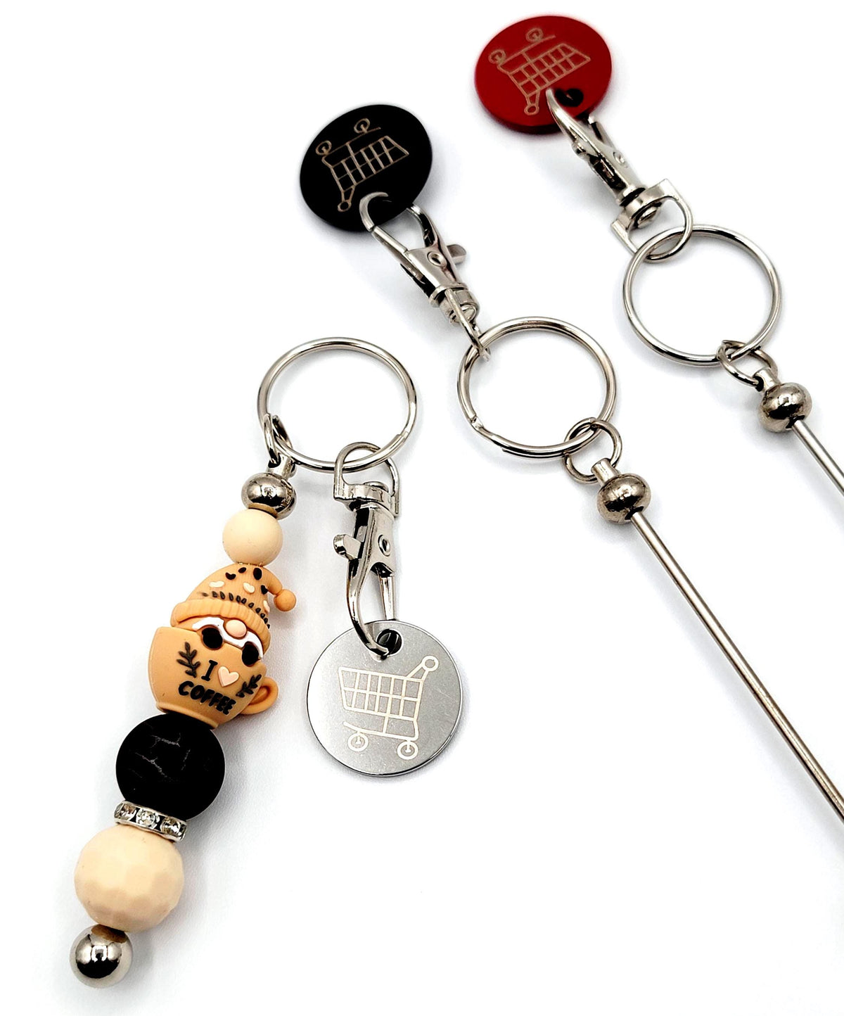 Reusable Shopping Cart Coin Keychain, Metal Beadable Keychain Bar for Big Beads,  DIY Blank Keychains