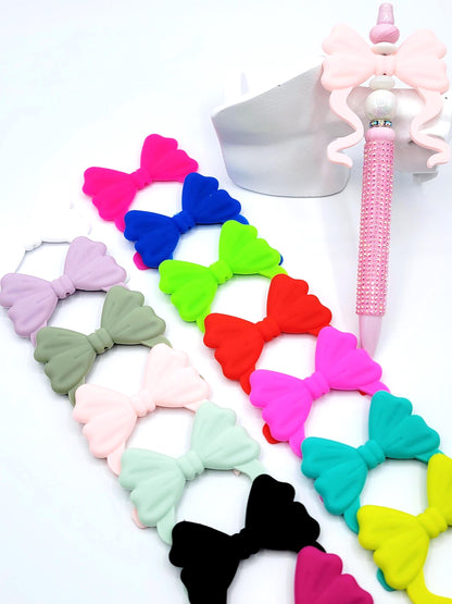 Large Silicone Bow Bead with Tail , Focal Bead for Pens, Keychains and Badge Reels - (Set of 2)