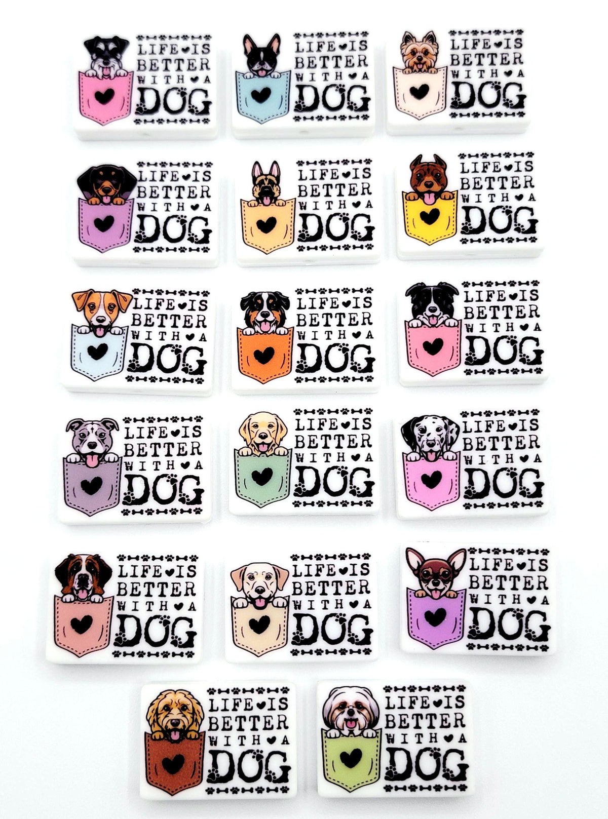 Life Is Better With a Dog Boston Terrier Silicone Focal Bead, Dog Mom Pen Beads, Dog Lover Craft Bead Pocket Dog Design (Set of 2)