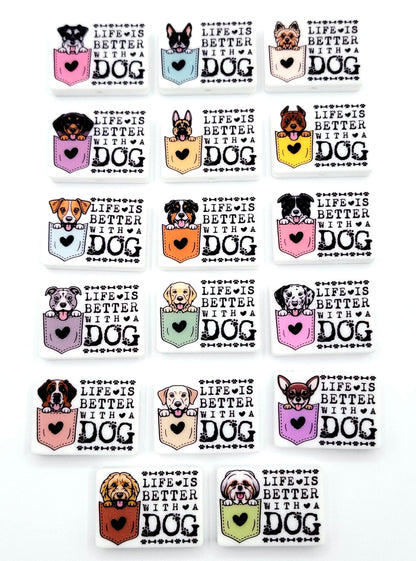 Life Is Better With a Dog Boston Terrier Silicone Focal Bead, Dog Mom Pen Beads, Dog Lover Craft Bead Pocket Dog Design (Set of 2)