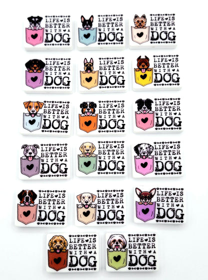 Life Is Better With a Dog Brown Pitbull Silicone Focal Bead, Dog Mom Pen Beads, Dog Lover Craft Bead Pocket Dog Design (Set of 2)