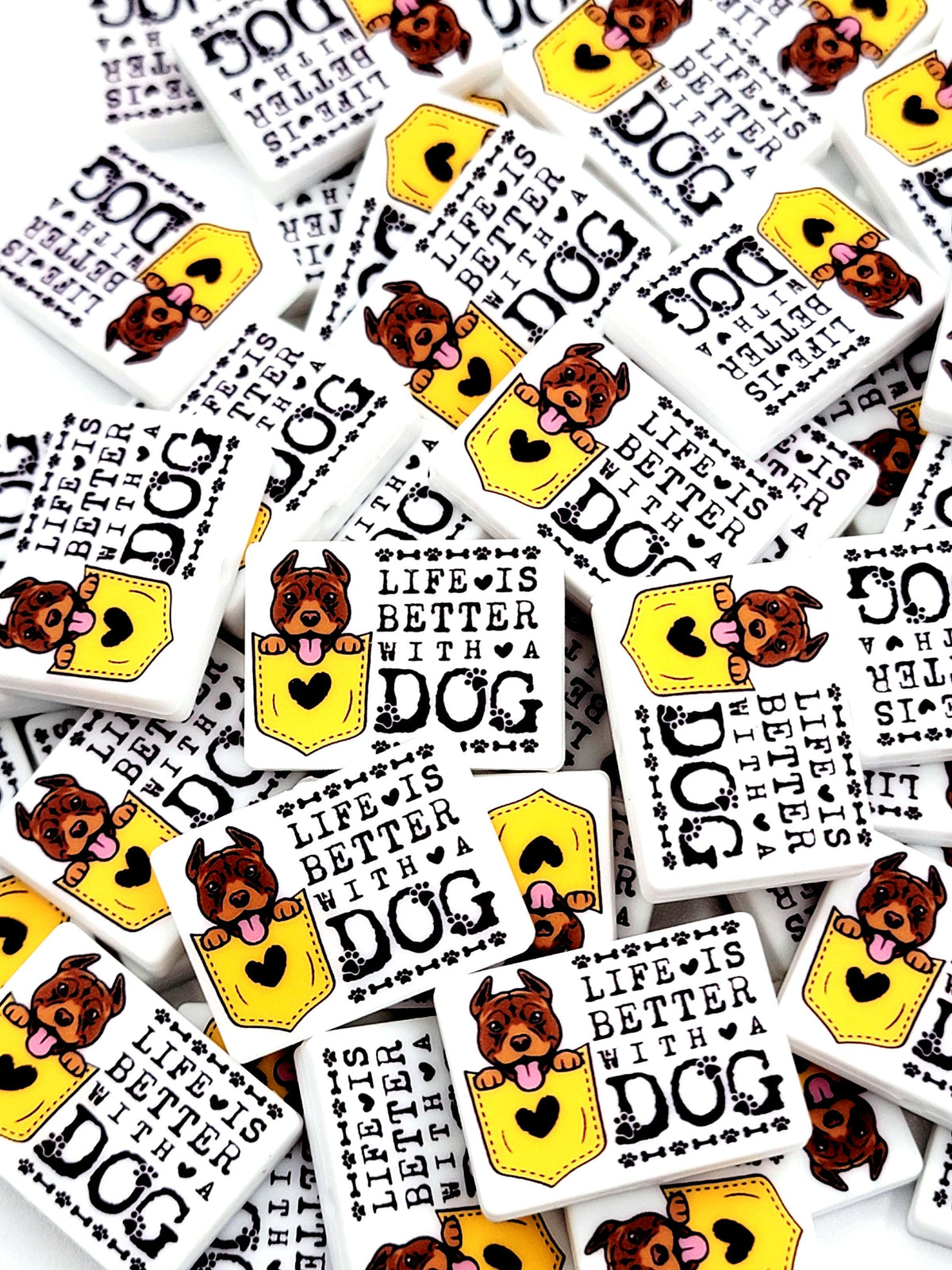 Life Is Better With a Dog Brown Pitbull Silicone Focal Bead, Dog Mom Pen Beads, Dog Lover Craft Bead Pocket Dog Design (Set of 2)