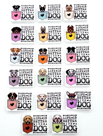 Life Is Better With a Dog Gray Pitbull Silicone Focal Bead, Dog Mom Pen Beads, Dog Lover Craft Bead Pocket Dog Design (Set of 2)
