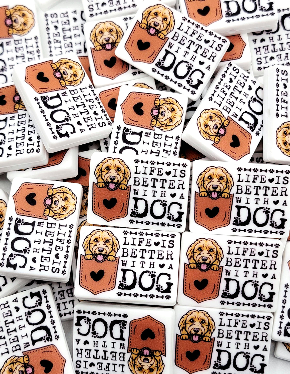 Life Is Better With a Dog Doodle Silicone Focal Bead, Dog Mom Pen Beads, Dog Lover Craft Bead Pocket Dog Design (Set of 2)
