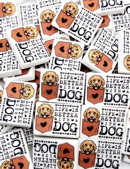 Life Is Better With a Dog Doodle Silicone Focal Bead, Dog Mom Pen Beads, Dog Lover Craft Bead Pocket Dog Design (Set of 2)