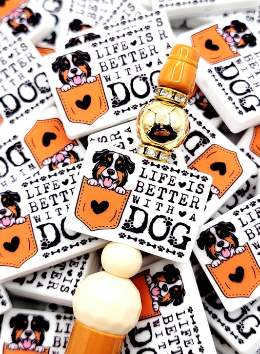 Life Is Better With a Dog Australian Shepherd Silicone Focal Bead, Dog Mom Pen Beads, Dog Lover Craft Bead Pocket Dog Design (Set of 2)