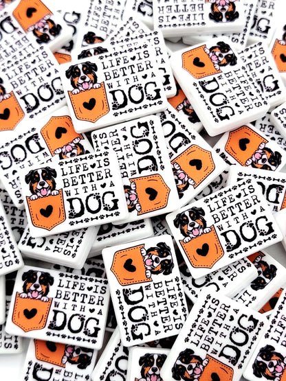 Life Is Better With a Dog Australian Shepherd Silicone Focal Bead, Dog Mom Pen Beads, Dog Lover Craft Bead Pocket Dog Design (Set of 2)