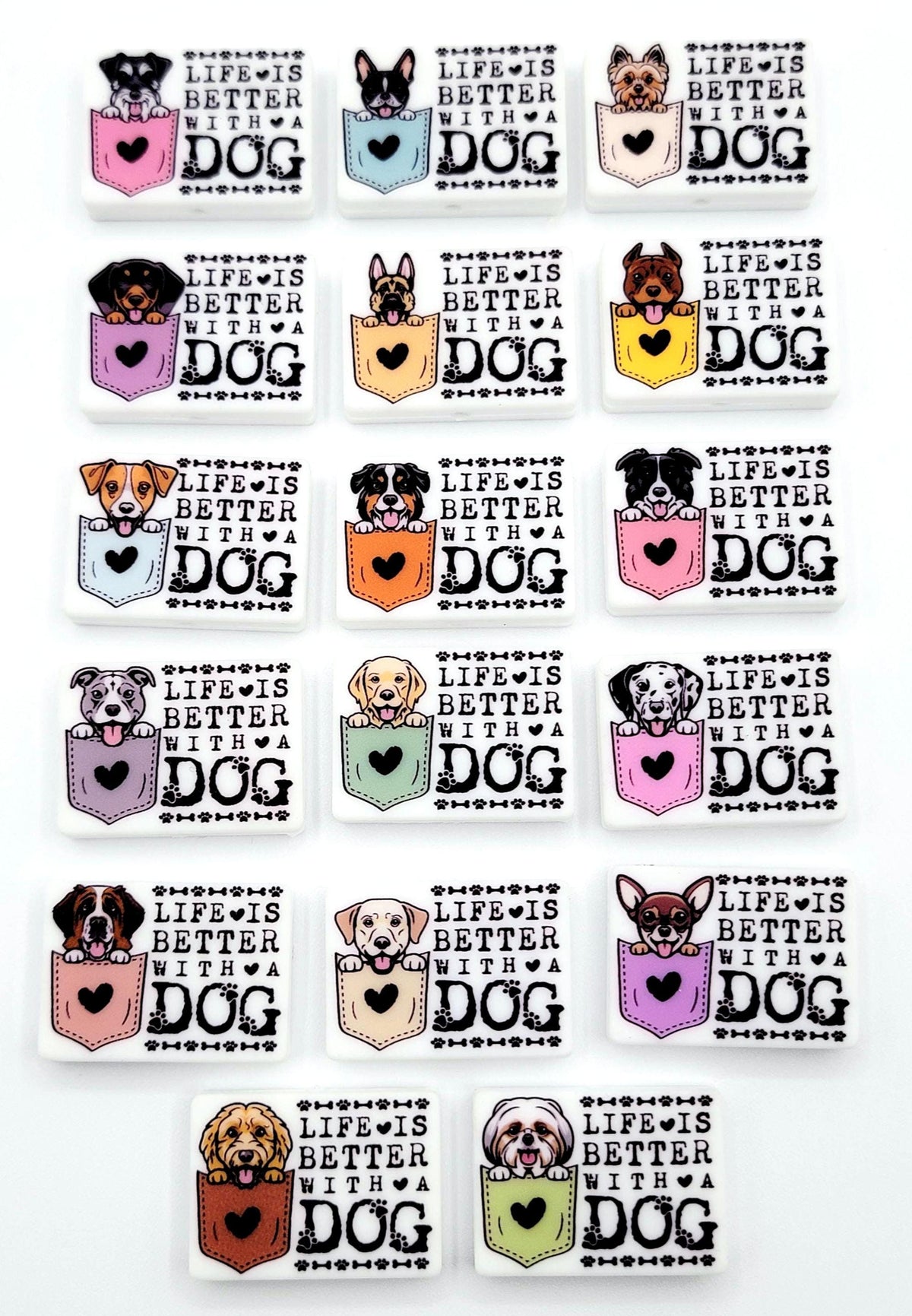 Life Is Better With a Dog Australian Shepherd Silicone Focal Bead, Dog Mom Pen Beads, Dog Lover Craft Bead Pocket Dog Design (Set of 2)