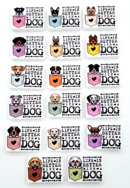 Life Is Better With a Dog Australian Shepherd Silicone Focal Bead, Dog Mom Pen Beads, Dog Lover Craft Bead Pocket Dog Design (Set of 2)