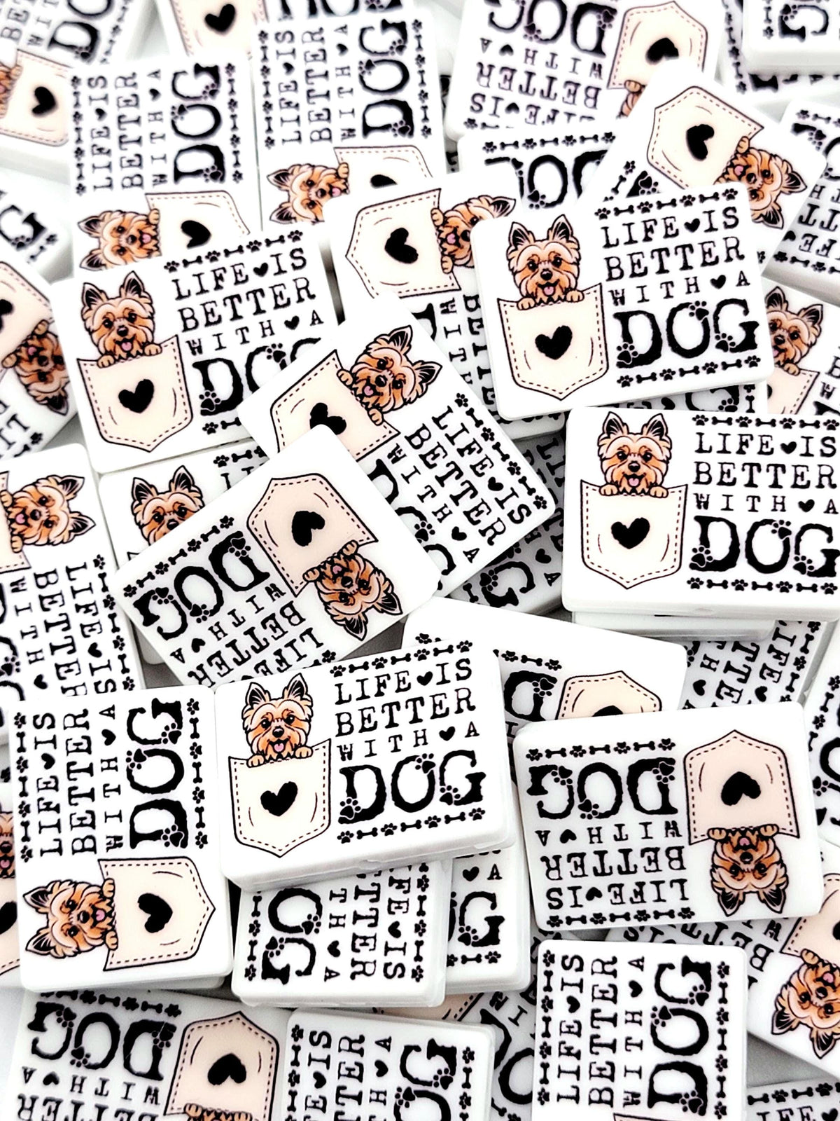 Life Is Better With a Dog Yorkie Silicone Focal Bead ,Yorkshire Terrier Dog Mom Pen Bead ,Dog Lover Craft Bead, Pocket Dog Design (Set of 2)