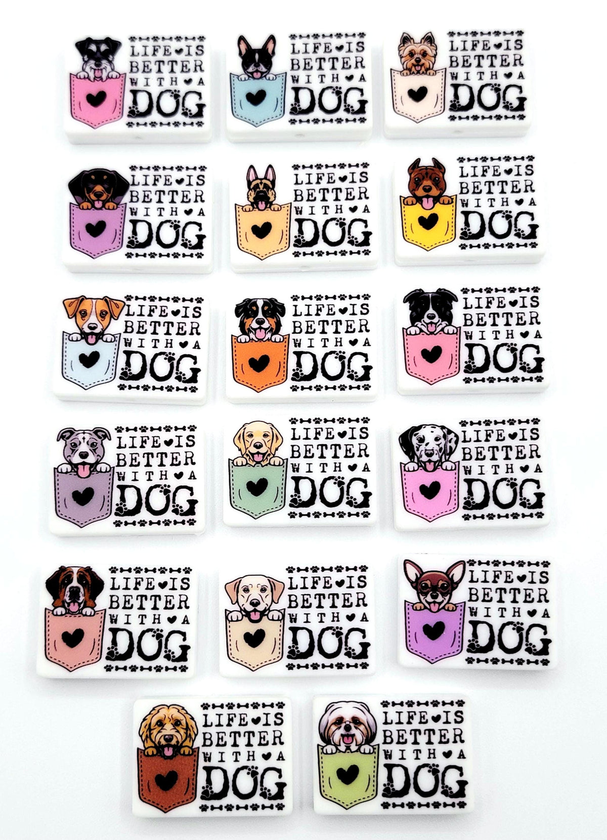 Life Is Better With a Dog Yorkie Silicone Focal Bead ,Yorkshire Terrier Dog Mom Pen Bead ,Dog Lover Craft Bead, Pocket Dog Design (Set of 2)