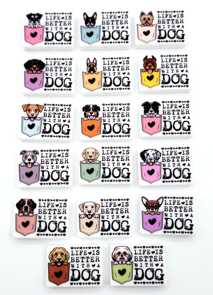 Life Is Better With a Dog Yorkie Silicone Focal Bead ,Yorkshire Terrier Dog Mom Pen Bead ,Dog Lover Craft Bead, Pocket Dog Design (Set of 2)