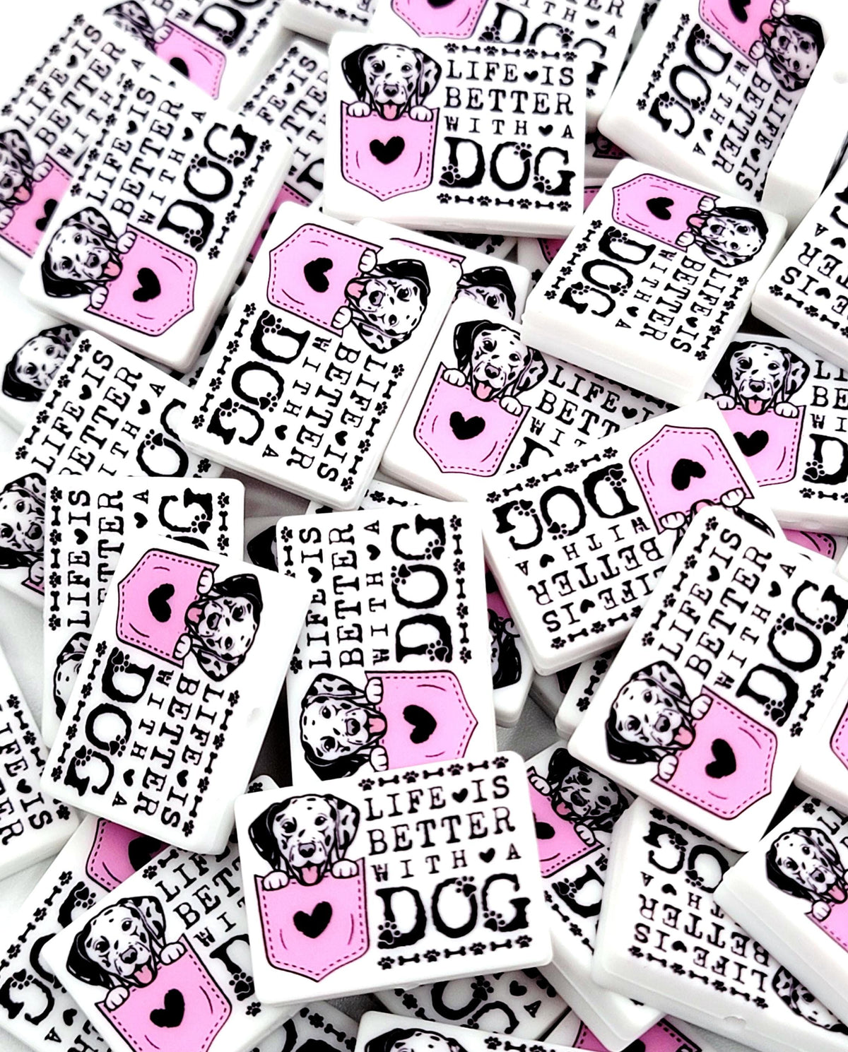 Life Is Better With a Dog Dalmatian Silicone Focal Bead, Dog Mom Pen Beads, Dog Lover Craft Bead Pocket Dog Design (Set of 2)