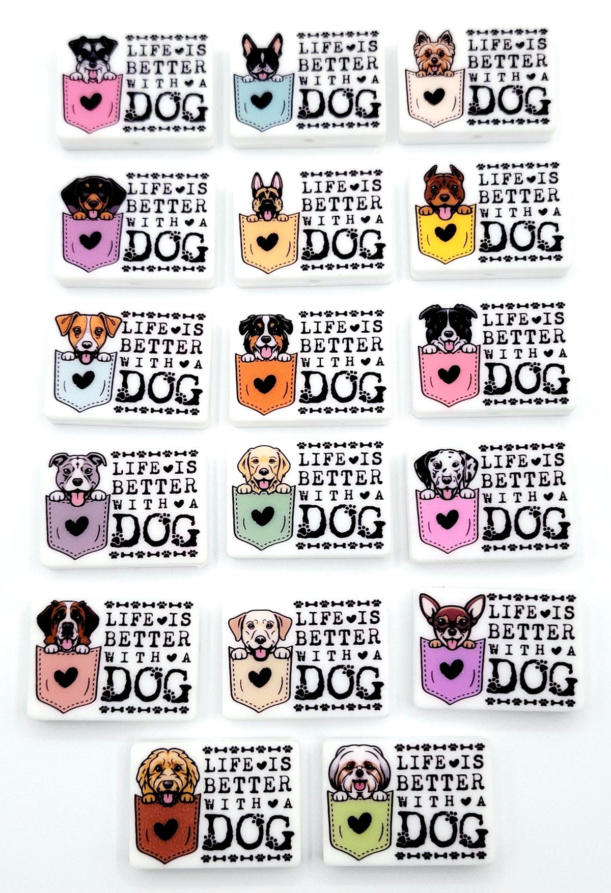 Life Is Better With a Dog Dalmatian Silicone Focal Bead, Dog Mom Pen Beads, Dog Lover Craft Bead Pocket Dog Design (Set of 2)