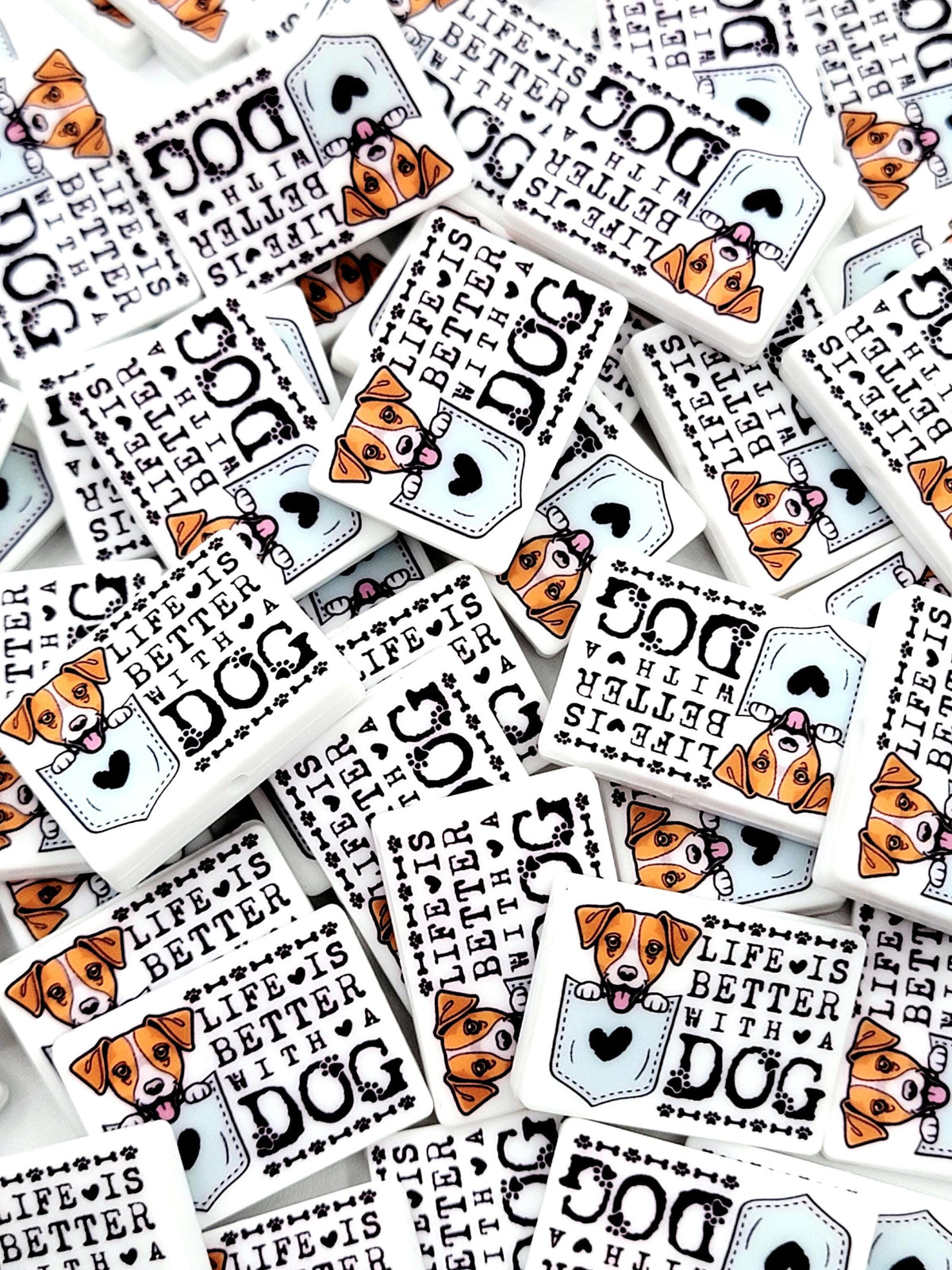 Life Is Better With a Dog Jack Russell Silicone Focal Bead, Dog Mom Pen Beads, Dog Lover Craft Bead Pocket Dog Design (Set of 2)