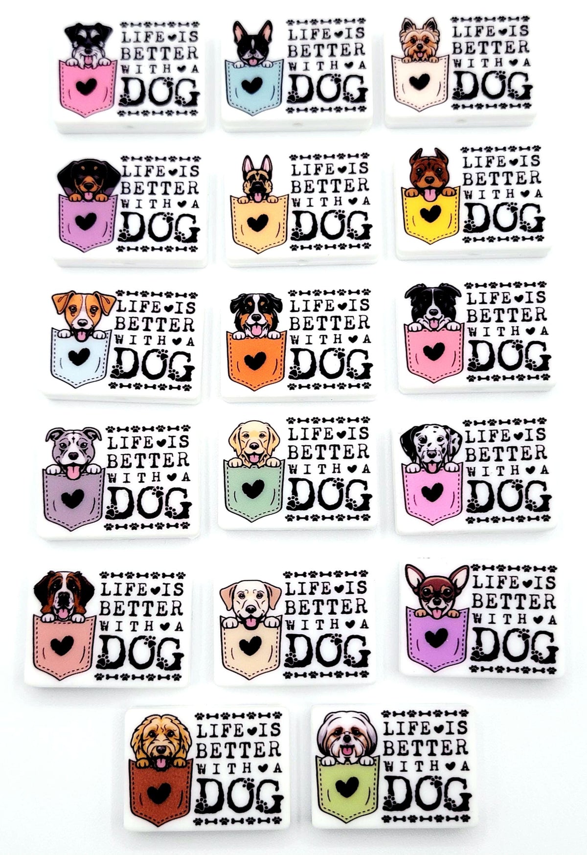 Life Is Better With a Dog Jack Russell Silicone Focal Bead, Dog Mom Pen Beads, Dog Lover Craft Bead Pocket Dog Design (Set of 2)