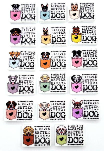 Life Is Better With a Dog Jack Russell Silicone Focal Bead, Dog Mom Pen Beads, Dog Lover Craft Bead Pocket Dog Design (Set of 2)