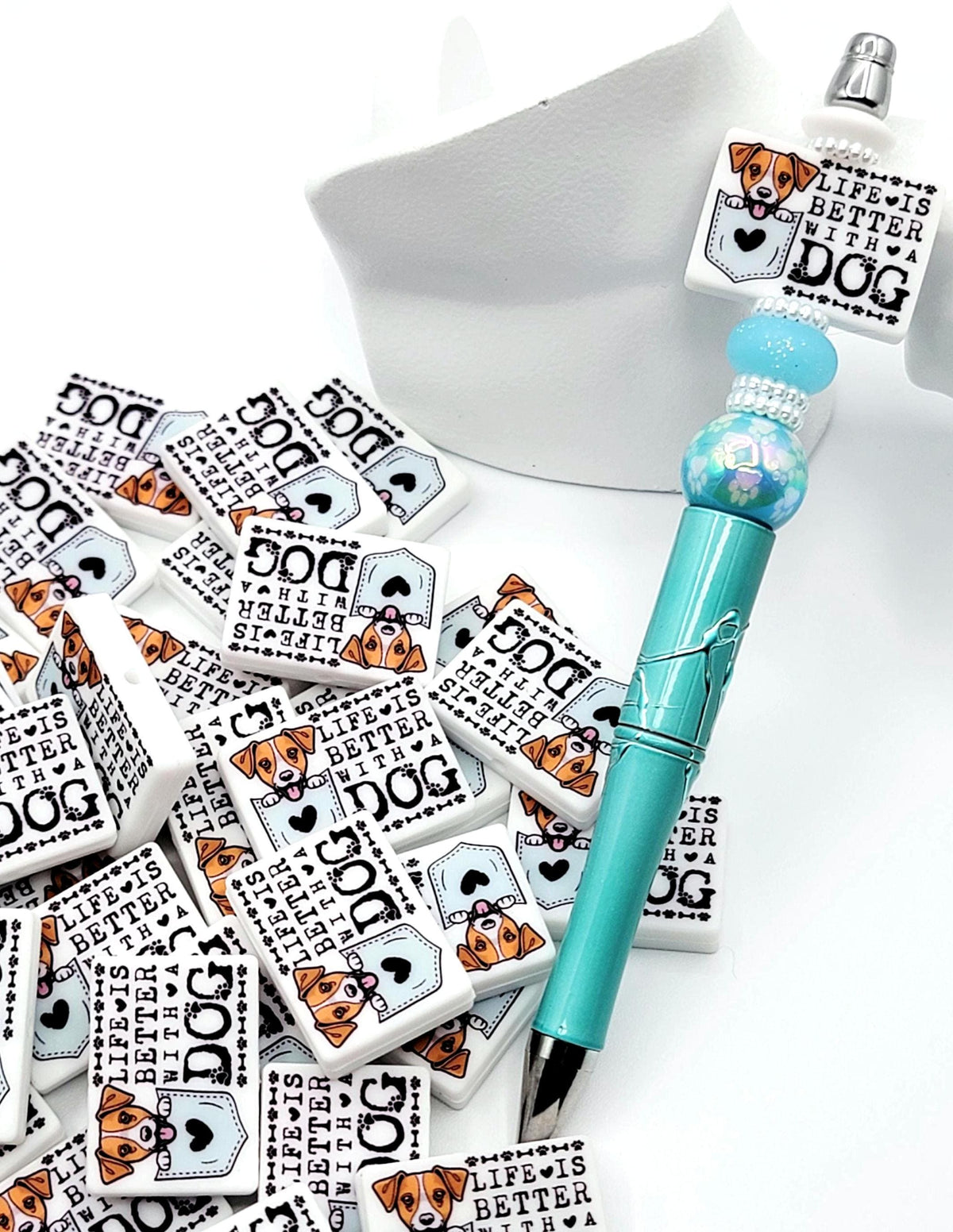 Life Is Better With a Dog Jack Russell Silicone Focal Bead, Dog Mom Pen Beads, Dog Lover Craft Bead Pocket Dog Design (Set of 2)
