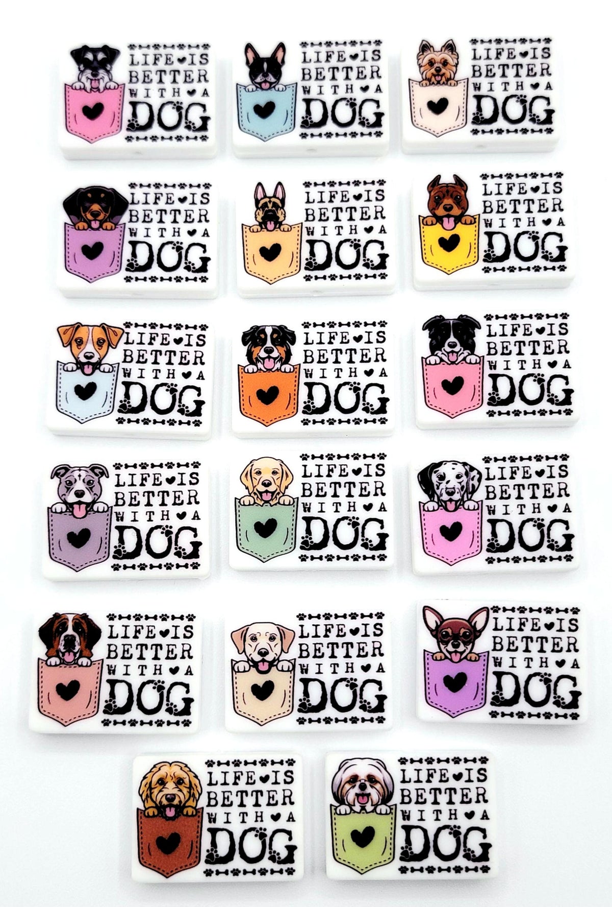 Life Is Better With a Dog Border Collie Silicone Focal Bead, Dog Mom Pen Beads, Dog Lover Craft Bead Pocket Dog Design (Set of 2)