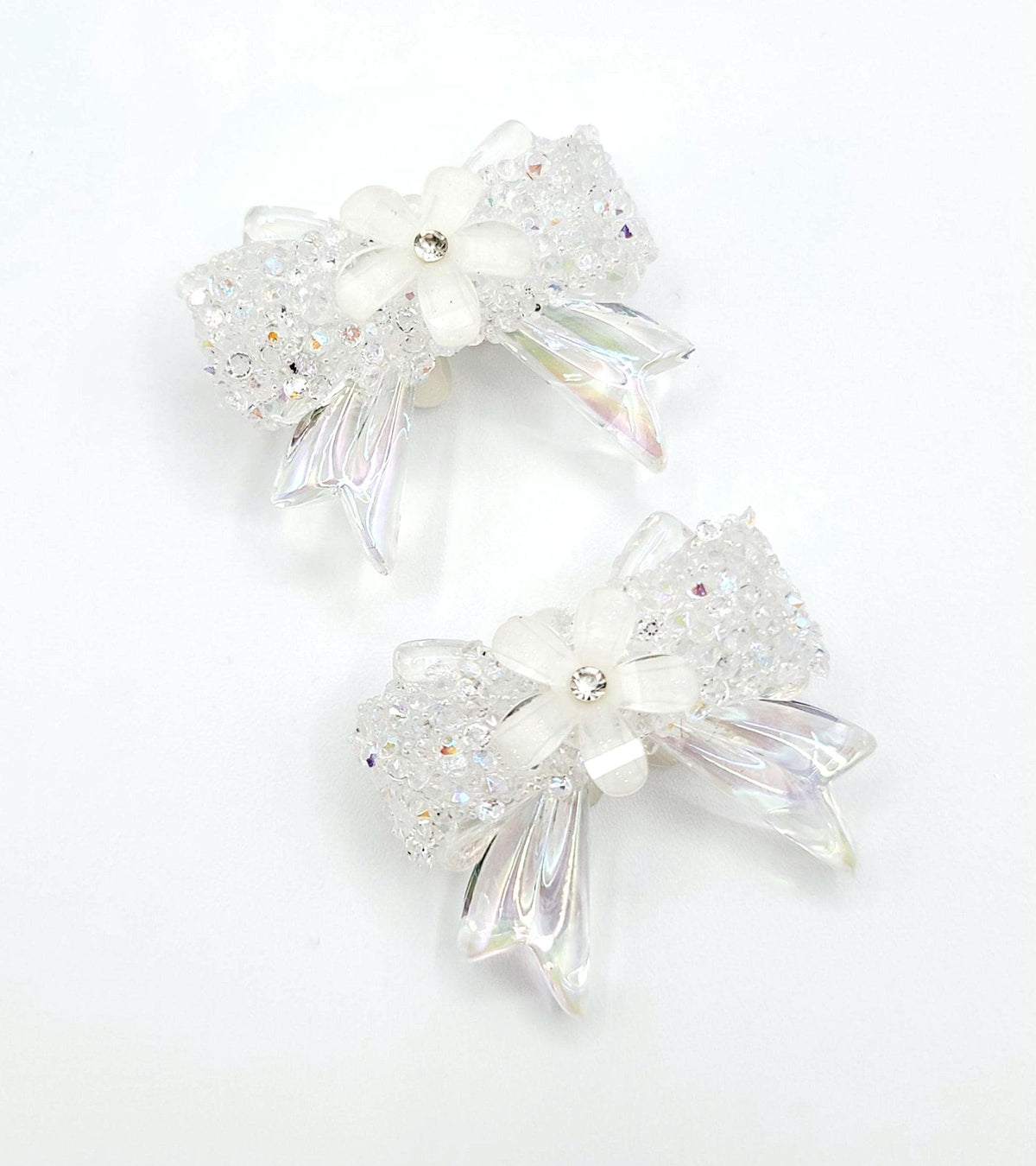 Christmas Crystal Sparkle Ribbon Bow Acrylic Bead , 3D Rhinestone & Flower Focal Bead, Red Green Crystal (Set of 2)