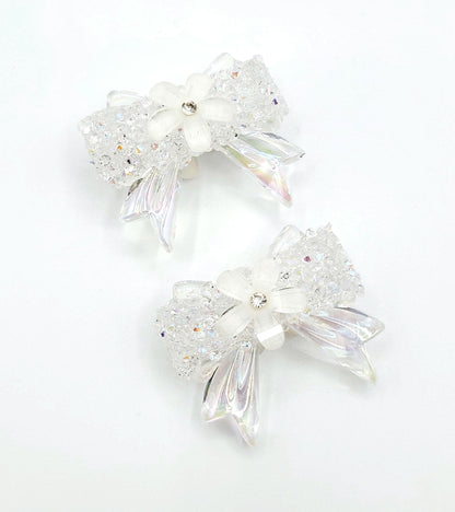 Christmas Crystal Sparkle Ribbon Bow Acrylic Bead , 3D Rhinestone & Flower Focal Bead, Red Green Crystal (Set of 2)