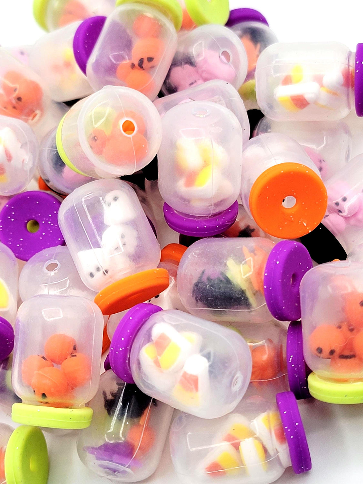 3D Halloween Shaker Silicone Beads , Spooky Bottle Focal Beads for DIY Pens , Mini Ghost Spider Pumpkin Candy Corn Focal Beads (Set of 2)