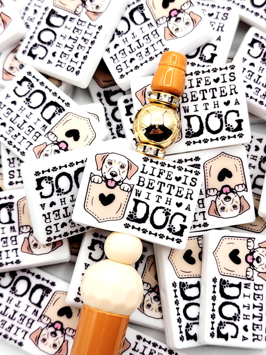 Life Is Better With a Dog Labrador Silicone Focal Bead , Golden Labrador Retriever Dog Lover Craft Bead, Pocket Dog Design (Set of 2)
