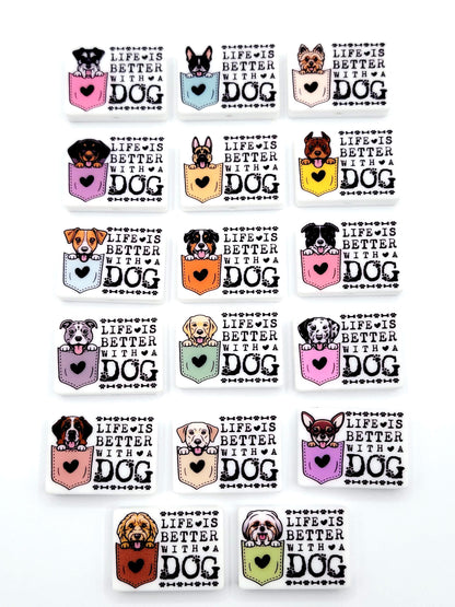 Life Is Better With a Dog Labrador Silicone Focal Bead , Golden Labrador Retriever Dog Lover Craft Bead, Pocket Dog Design (Set of 2)
