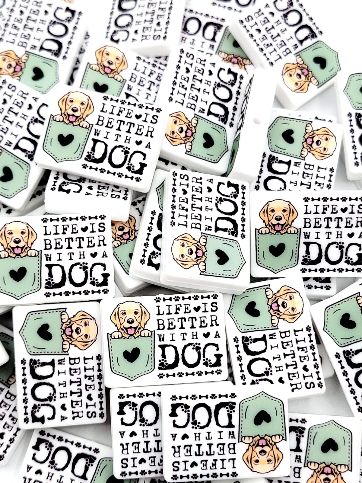 Life Is Better With a Dog Golden Retriever Silicone Focal Bead ,Golden Retriever Dog Mom Pen Bead, Pocket Dog Design, Dog Lover (Set of 2)
