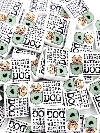 Life Is Better With a Dog Golden Retriever Silicone Focal Bead ,Golden Retriever Dog Mom Pen Bead, Pocket Dog Design, Dog Lover (Set of 2)