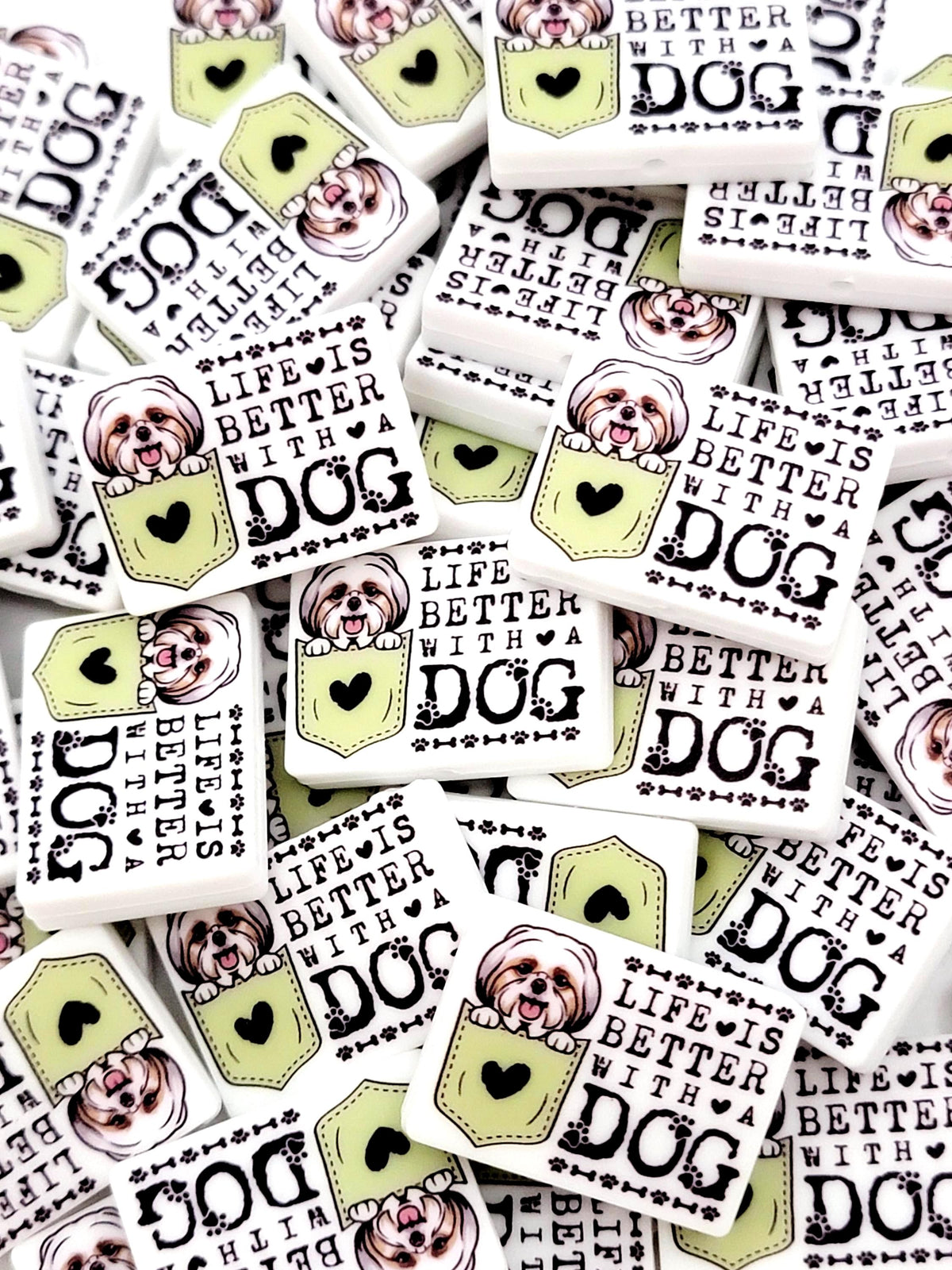 Life Is Better With a Dog Shih Tzu Silicone Focal Bead , Shih Tzu Dog Mom Pen Bead ,Dog Lover Craft Bead, Pocket Dog Design (Set of 2)