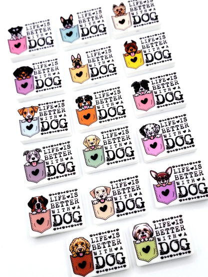 Life Is Better With a Dog Schnauzer Silicone Focal Bead, Dog Mom Pen Beads, Dog Lover Craft Bead Pocket Dog Design (Set of 2)
