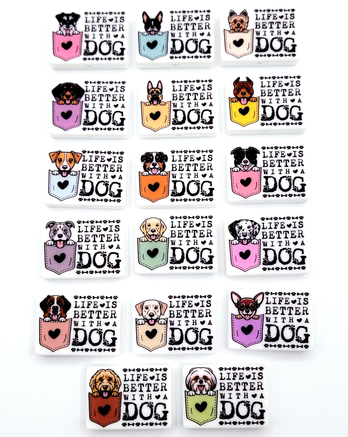 Life Is Better With a Dog Schnauzer Silicone Focal Bead, Dog Mom Pen Beads, Dog Lover Craft Bead Pocket Dog Design (Set of 2)