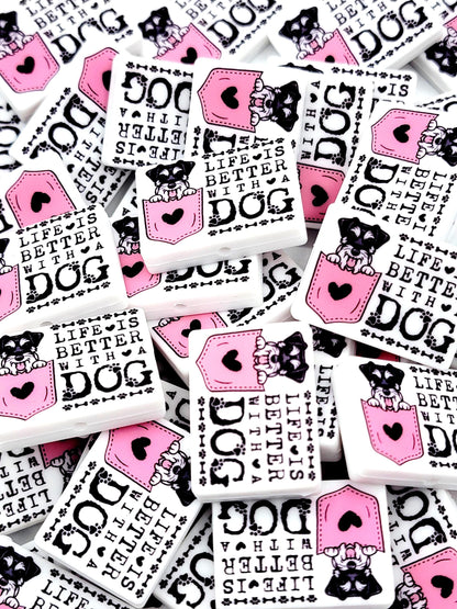 Life Is Better With a Dog Schnauzer Silicone Focal Bead, Dog Mom Pen Beads, Dog Lover Craft Bead Pocket Dog Design (Set of 2)
