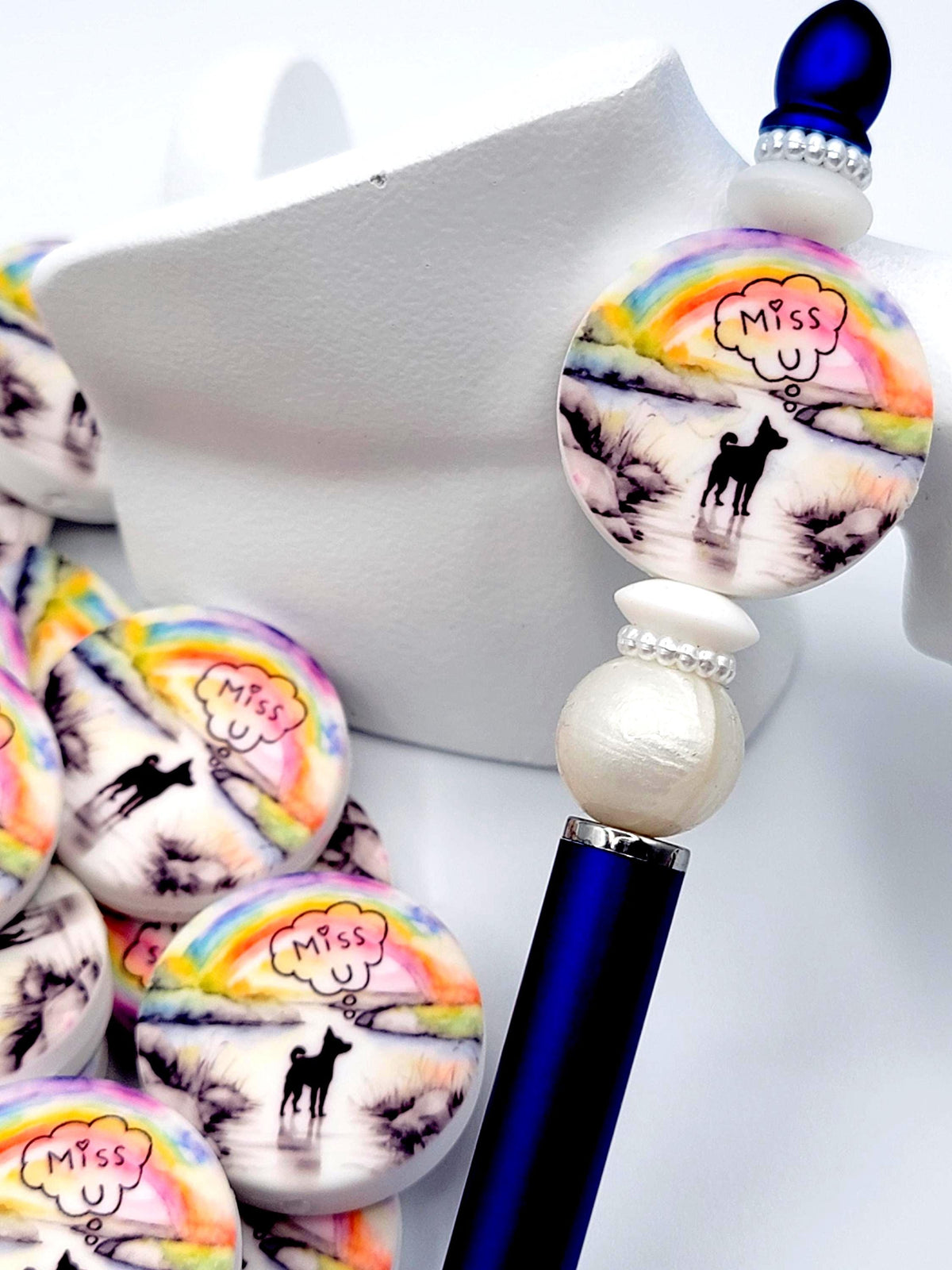 Dog Memorial Focal Bead Round, Rainbow Bridge Dog Pen Bead, Silicone Focal Bead, Heaven Focal Bead, Pen Craft Bead, Dog Pen Focals - (Set of 2)