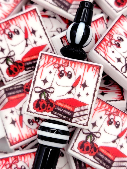 Horror Romance Ghost Focal Bead, Dark Romance Book Lover Silicone Pen Beads, Reader Bookish Wristlet Keychain Beads, Chunky Beads - (Set of 2)