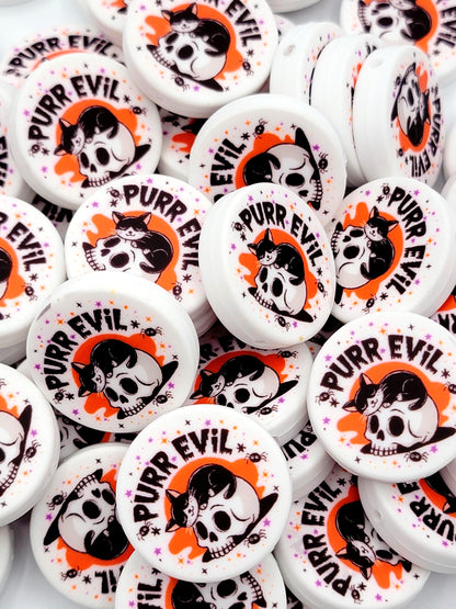 Purr Evil Cat Halloween Focal Bead, Funny Halloween Silicone Pen Bead, Spooky Cat Bead, Wristlet And Keychain Beads, Chunky Beads - (Set of 2)