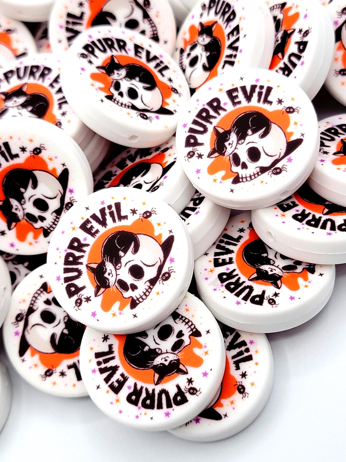 Purr Evil Cat Halloween Focal Bead, Funny Halloween Silicone Pen Bead, Spooky Cat Bead, Wristlet And Keychain Beads, Chunky Beads - (Set of 2)