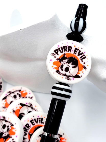 Purr Evil Cat Halloween Focal Bead, Funny Halloween Silicone Pen Bead, Spooky Cat Bead, Wristlet And Keychain Beads, Chunky Beads - (Set of 2)