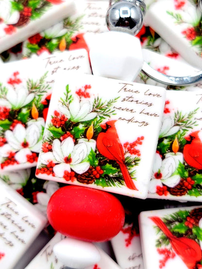 Memorial Loss Cardinal Focal Bead, True Love Stories Never Have Endings Cardinal Silicone Pen Bead, Sympathy Loss Keychain Bead - (Set of 2)