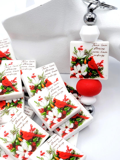 Memorial Loss Cardinal Focal Bead, True Love Stories Never Have Endings Cardinal Silicone Pen Bead, Sympathy Loss Keychain Bead - (Set of 2)
