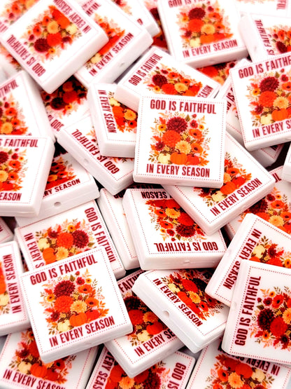 God Is Faithful In Every Season Focal Bead, Christian Silicone Pen Bead, Bible Verse Faith Bead, Jesus Religious Craft Bead - (Set of 2)