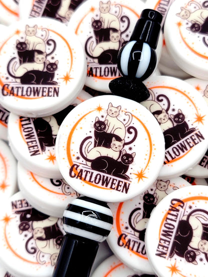 Cat Halloween Focal Bead, Catloween Silicone Pen Bead, Halloween Cat Bead, Wristlet Keychain Craft Beads, Cat Lover Chunky Beads - (Set of 2)