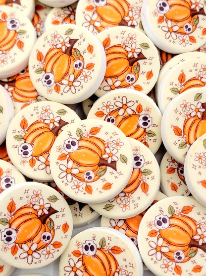 Spooky Pumpkin Focal Bead, Halloween Silicone Pen Bead, Printed Pumpkin Skull Bead, Thanksgiving Fall Wristlet Keychain Craft Bead - (Set of 2)