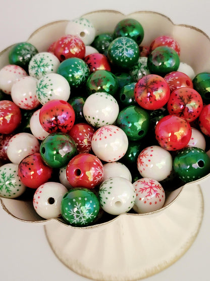 16mm Snowflake Christmas Acrylic Beads (Set of 10) - Mixed Holiday Beads for DIY Jewelry, Bracelets, Keychains and Crafts