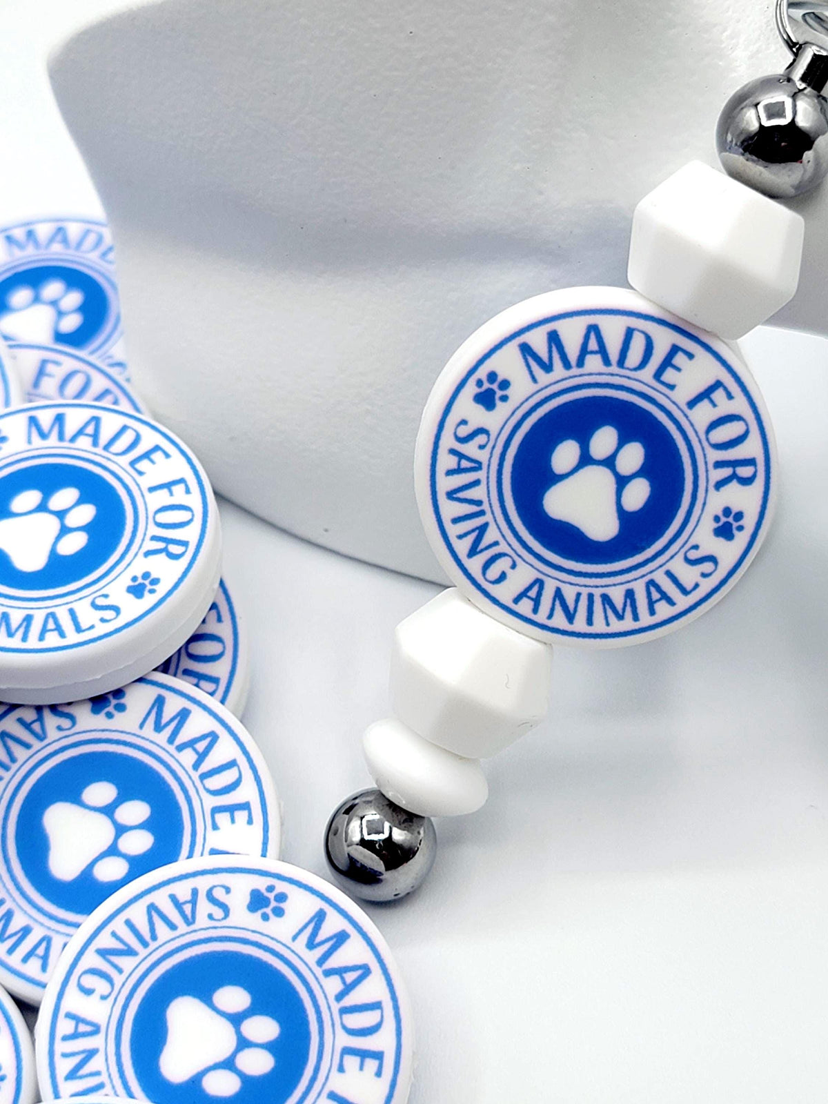 Made for Saving Animals Silicone Focal Bead, Blue With Paw Print Dog Rescue & Animal Lover DIY Craft Bead (Set of 2)