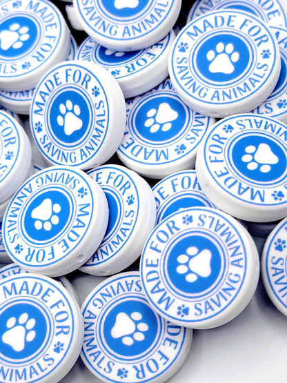 Made for Saving Animals Silicone Focal Bead, Blue With Paw Print Dog Rescue & Animal Lover DIY Craft Bead (Set of 2)