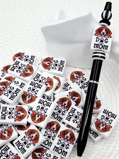 Beagle Dog Mom Silicone Focal Bead , Beagle Dog Lover Pen Beads, Dog Mom Pen Beads, Dog Lover Craft Bead Pocket Dog Design (Set of 2)