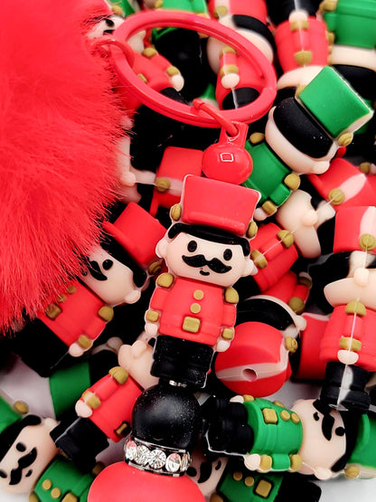Toy Soldier Silicone Focal Bead , Christmas Pen Bead, Cute Holiday Keychain Bead, Red or Green Soldier for DIY Crafts & Jewelry (Set of 2)