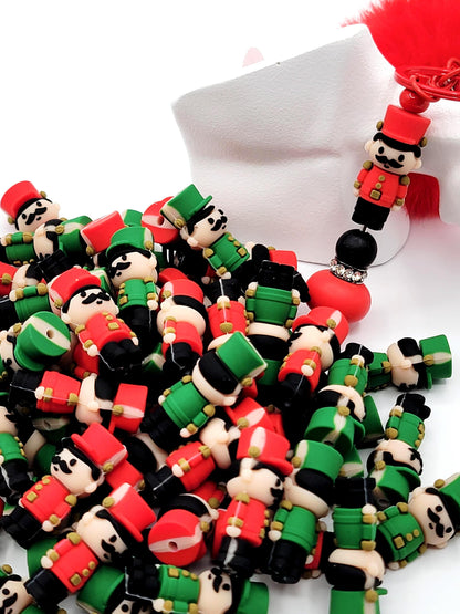 Toy Soldier Silicone Focal Bead , Christmas Pen Bead, Cute Holiday Keychain Bead, Red or Green Soldier for DIY Crafts & Jewelry (Set of 2)